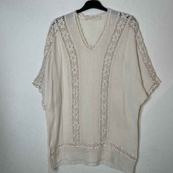 Jen's Pirate Booty Cotton Gauze Boho Tunic Crochet Top One Size Fits All Cream - Picture 1 of 11